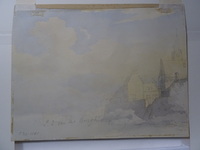 1965-0036-TEK b.jpg; 1965-0036-TEK; De Plaats met de Gevangenpoort.; waterverf